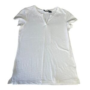 JNY Jones New York White Textured V Neck Short Sleeve Tunic Top Womens S